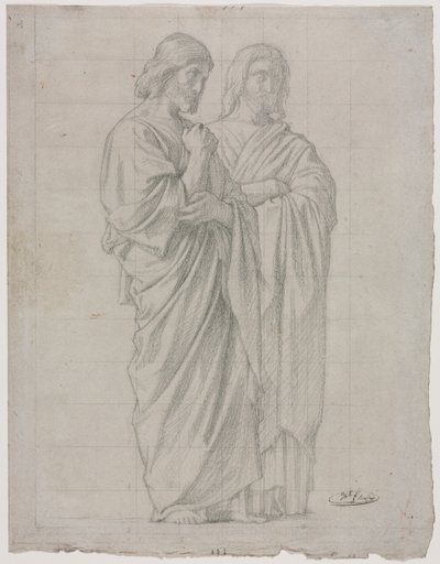 Duas Figuras em Pé (Estudo para a Seção Esquerda da Missão dos Apóstolos) de Hippolyte Jean Flandrin