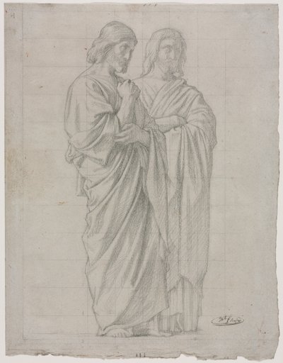 Estudo de duas figuras em pé para a seção esquerda da missão dos apóstolos, 1860. de Hippolyte Jean Flandrin