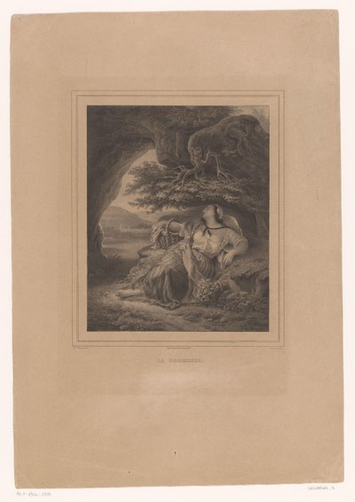 Mulher adormecida sob o sistema radicular de uma árvore La dormeuse (título no objeto) de Hippolyte Lallemand