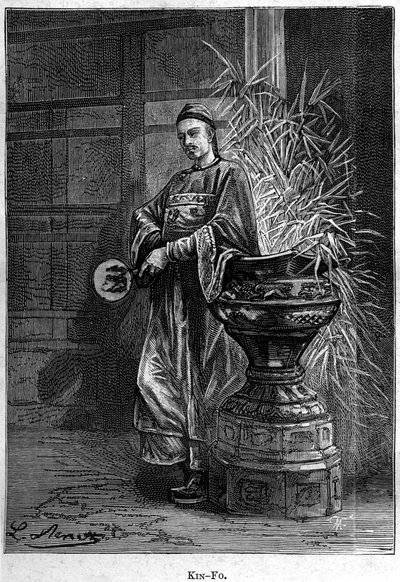 Kin-Fo. Em "The Tribulations of a Chinese in China", romance de Jules Verne, ed. Hetzel de Hippolyte Leon Benett