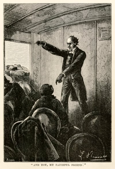 E você, meu amigo fiel., De todo o mundo em oitenta dias por Jules Verne (1828-1905) gravado por Louis, 1873 de Hippolyte Leon after Benett