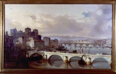 Procissão passando na ponte do Arcebispado em Lyon - pintura de Hyppolyte Leymarie, por volta de 1835-1840, Museu Gadagne em Lyon. de Hippolyte Leymarie