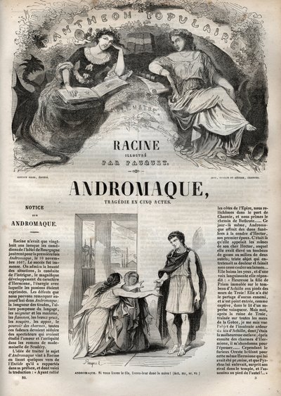 Tragédia andromática em cinco atos - gravura em "Oeuvres de Jean Racine" ilustrada por Pauquet e nota de Emile de La Bedolliere - 1851 de Hippolyte Louis Pauquet