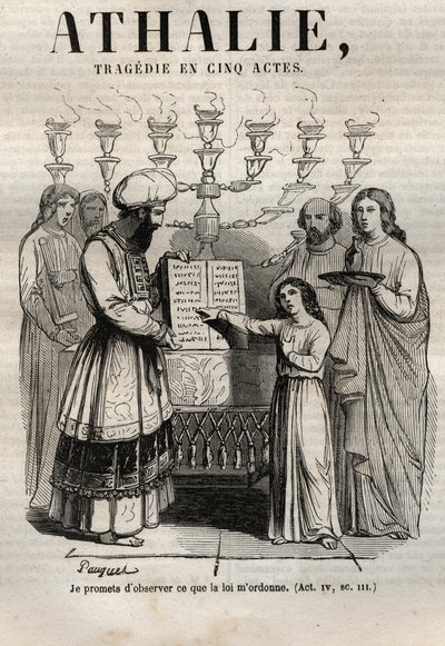 Athalie tragédia de Jean Racine em cinco atos - gravura em "Oeuvres de Jean Racine" ilustrada por Pauquet e nota de Emile de La Bedolliere - 1851 de Hippolyte Louis Pauquet