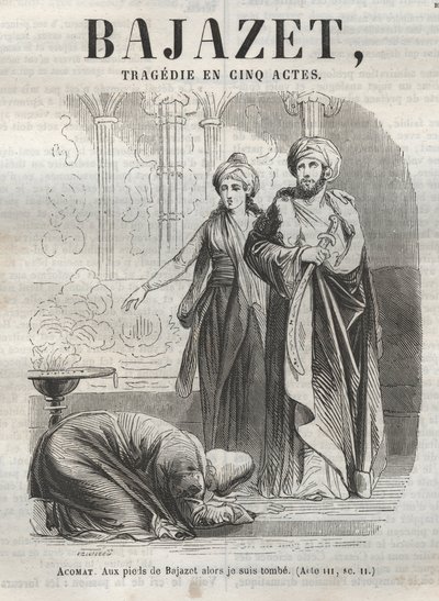 Tragédia Bajazet en cinq actes de Jean Racine gravada em "Oeuvres de Jean Racine" ilustrada por Pauquet e notada por Emile de La Bedolliere - 1851 de Hippolyte Louis Pauquet