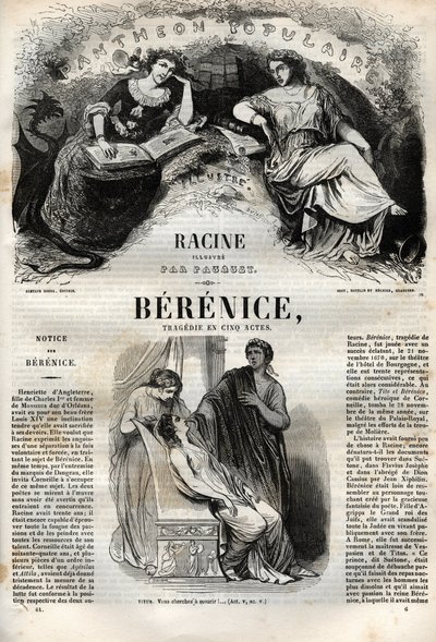 Berenice tragedie en cinq acte - gravura em "Oeuvres de Jean Racine" ilustrada por Pauquet e nota de Emile de La Bedolliere - 1851 de Hippolyte Louis Pauquet
