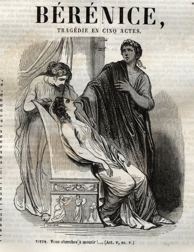 Berenice tragedie en cinq acte - gravura em "Oeuvres de Jean Racine" ilustrada por Pauquet e nota de Emile de La Bedolliere - 1851 de Hippolyte Louis Pauquet