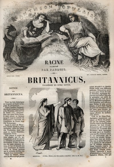 Britannicus tragedie en cinq actes - gravura em "Oeuvres de Jean Racine" ilustrada por Pauquet e nota de Emile de La Bedolliere - 1851 de Hippolyte Louis Pauquet