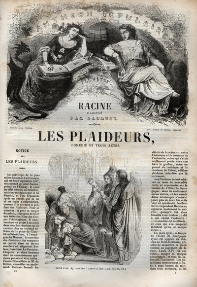 Les Plaideurs (1668) comédia em três atos - gravura em "Obras de Jean Racine" ilustrada por Pauquet e nota de Emile de La Bedolliere - 1851 de Hippolyte Louis Pauquet