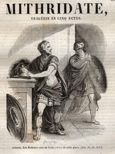 Mithridate tragedie en cinq actes de Jean Racine - gravura em "Oeuvres de Jean Racine" ilustrada por Pauquet e nota de Emile de La Bedolliere - 1851 de Hippolyte Louis Pauquet