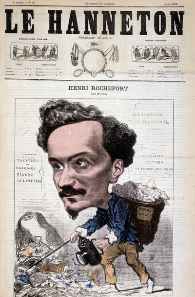 Desenho animado por Henri Rochefort (1831-1913), jornalista, escritor e político francês. Em Le Hanneton, 4 de junho de Hippolyte Mailly