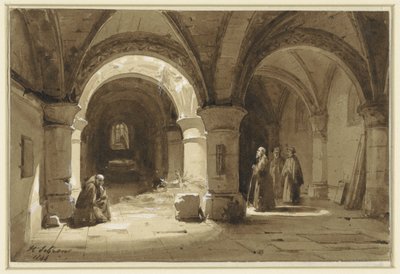 Abóbadas do mosteiro com monges de Hippolyte Victor Valentin Sebron