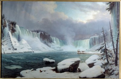 A Grande Catarata do Niágara, Efeito Inverno. Vista das Cataratas do Niágara. Pintura de Hippolyte Victor Valentin Sebron (1801-1879) de Hippolyte Victor Valentin Sebron