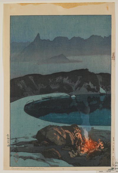 Acampamento em Washiha, da série, Twelve Scenes in the Japan Alps, Taisho era de Hiroshi Yoshida
