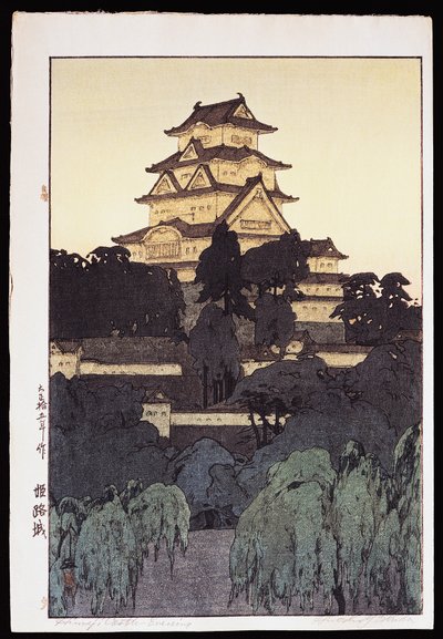 Vista nocturna do castelo Himeji de Hiroshi Yoshida