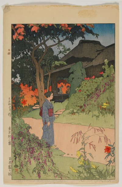 Hundred Flower Garden (Hyakkaen), da série, Twelve Scenes of Tokyo, Taisho era de Hiroshi Yoshida