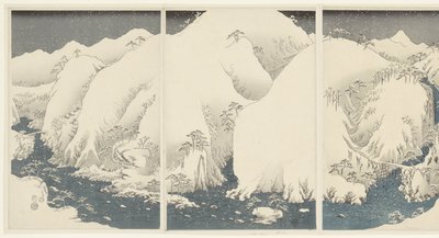 Montanhas e rios ao longo da rota Kiso Kisoji no yamakawa (título no objeto) Neve, Lua e Flores (título da série) Setsugekka (título da série) de Hiroshige (I) , Utagawa