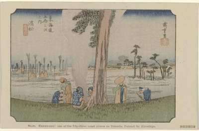 Hamamatsu No. 30. Hawawatsu: um dos cinquenta e três lugares notáveis ​​em Tokaido, pintado por Hiroshige De Tôkaidô van Hiroshige (título da série) Hiroshige no fude Tôkaidô (título da série no objeto) de Hiroshige (I) , Utagawa