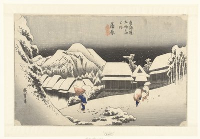 Kanbara, avondsneeuw
Kanbara, yoru no yuki (título sobre o objecto)
De 53 estações van de Tokaido (título da série)
Tokaido gojusan tsugi no uchi (título da série sobre o objecto) de Hiroshige (I) , Utagawa