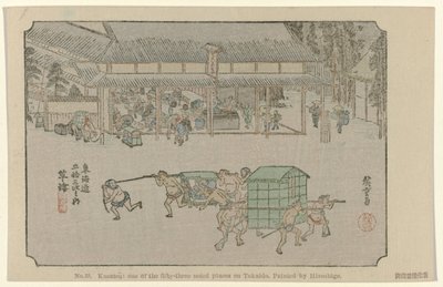 Nº 53. Kusatsu: um dos cinquenta e três lugares notáveis em Tokaido, pintado por Hiroshige De Tôkaidô van Hiroshige (título da série) Hiroshige no fude Tôkaidô (título da série no objeto) de Hiroshige (I) , Utagawa