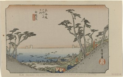 Shirasuka Nº 33. Shirasuka: um dos cinquenta e três lugares notáveis em Tokaido, pintado por Hiroshige (título no objeto) De Tôkaidô van Hiroshige (título da série) Hiroshige no fude Tôkaidô (título da série no objeto) de Hiroshige (I) , Utagawa