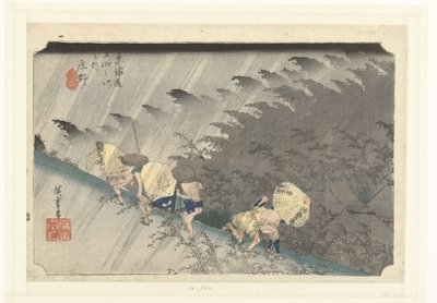 Stortregen te Shono
Shono, hakuu (título sobre o objecto)
De 53 estações van de Tokaido (título da série)
Tokaido gojusan tsugi no uchi (título da série sobre o objecto) de Hiroshige (I) , Utagawa
