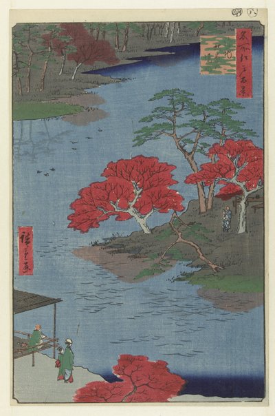Áreas do templo do santuário Akiba em Ukiji Ukiji Akiba no keidai (título no objeto) Cem Faces Famosas em Edo (título da série) Meisho Edo hyakkei (título da série no objeto) de Hiroshige (I) , Utagawa
