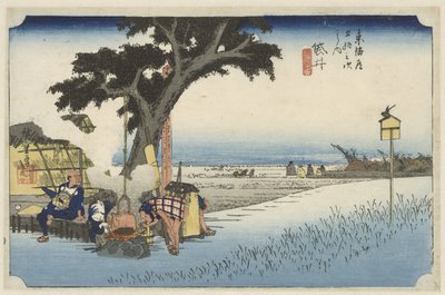 Casa de chá ao ar livre em Fukuroi
Fukuroi, dechaya no zu (título sobre o objecto)
As 53 estações do Tokaido (título da série)
Tokaido gojusan tsugi no uchi (título da série) de Hiroshige (I) , Utagawa