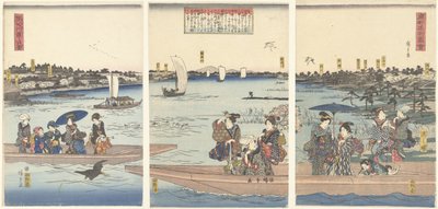 Balsas no rio Sumida Sumidagawa watashi no zu (título do objeto) Vistas famosas da Capital Oriental (título da série) Toto meisho zue (título da série no objeto) de Hiroshige (I) , Utagawa