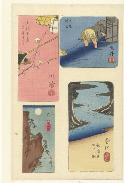 Quatro harimaze de lugares famosos de Hiroshige (I) , Utagawa