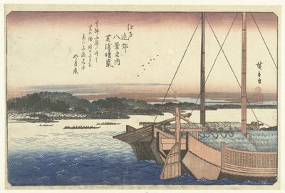 Pôr-do-sol na praia de Shiba
Shibaura no seiran (título sobre o objecto)
Oito vistas da área Edo (título da série)
Edo kinko hakkei no uchi (título da série sobre o objecto) de Hiroshige (I) , Utagawa