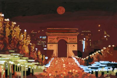 Arc de Triomphe e Champs Elysées à noite, 2015 (gouche sobre papel) de Hiroyuki Izutsu