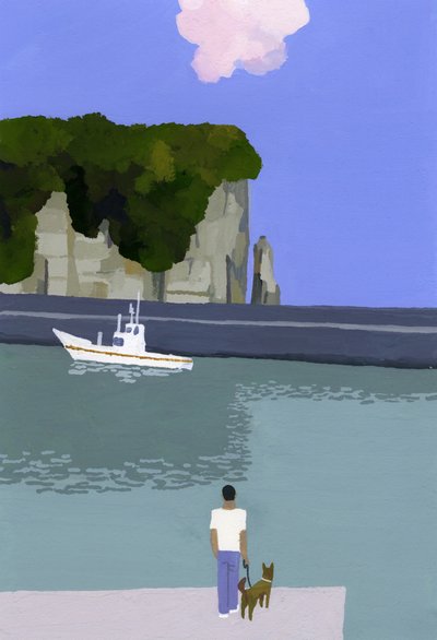 Nuvens cor-de-rosa e barcos de pesca. de Hiroyuki Izutsu