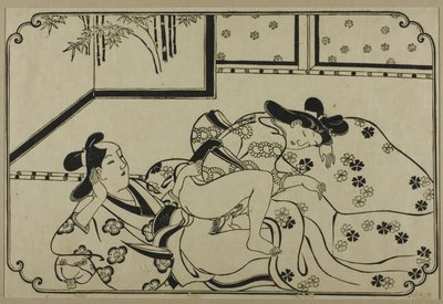 Uma folha de um álbum de shunga de Hishikawa Moronobu