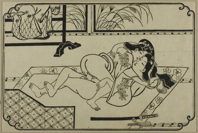 Uma folha de um álbum de shunga de Hishikawa Moronobu
