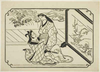 Atrás da tela de Hishikawa Moronobu