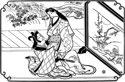 Por trás da tela, década de 1680. de Hishikawa Moronobu