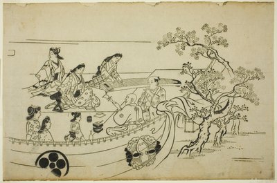 Festa de Observação de Flores com Cortina com Crista, da série "Visualização de Flores em Ueno (Ueno hanami no tei)" de Hishikawa Moronobu