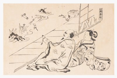 Mágico a produzir um cavalo a partir de uma cabaça,
segunda metade do século XVII (gravura em bloco) de Hishikawa Moronobu