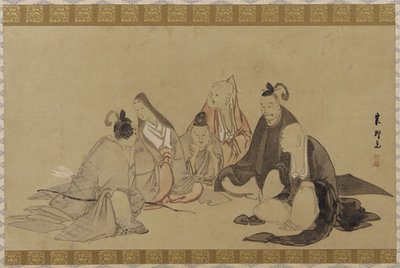 Os Seis Poetas Imortais, Período Edo (tinta e cor no papel) de Hishikawa Sori