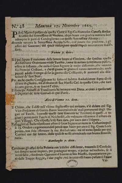Gazzetta di Mantova - mais antigo jornal italiano, 1665 de Historic Object