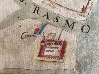 Lazzaretto Nuovo em um mapa do século XVII. de Historical Document.