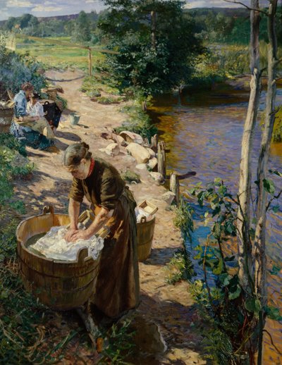Senhoras da limpeza junto ao rio de Hjalmer Eilif Emanuel Peterssen