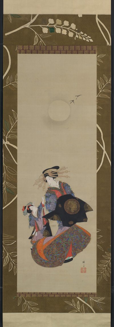 Beleza do Yoshiwara com Aprendiz ao Luar, século XIX. de Hokuba