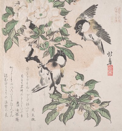 Coleção Spring Rain Harusame shu, vol. 3: Mamas do pântano e flores de macieira, ca. ..., cerca de 1820. de Hokuba