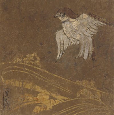Ondas e pássaros, período Edo, final do século XVI e início do século XVII. de Hon