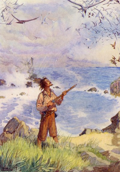 Robinson Crusoé (litografia a cores) de Honor Charlotte Appleton