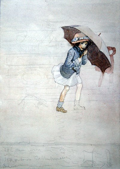 A Chuva (aquarela com cor de corpo e lápis sobre papel) de Honor Charlotte Appleton