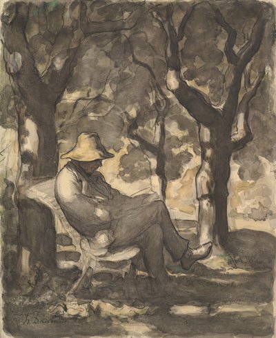 Um homem lendo em um jardim reto..., c. 1865. de Honoré Daumier