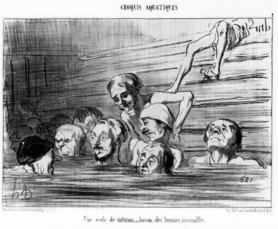 Uma escola de natação, uma piscina de homens razoáveis: ilustração tirada da série de desenhos animados "Sketch d